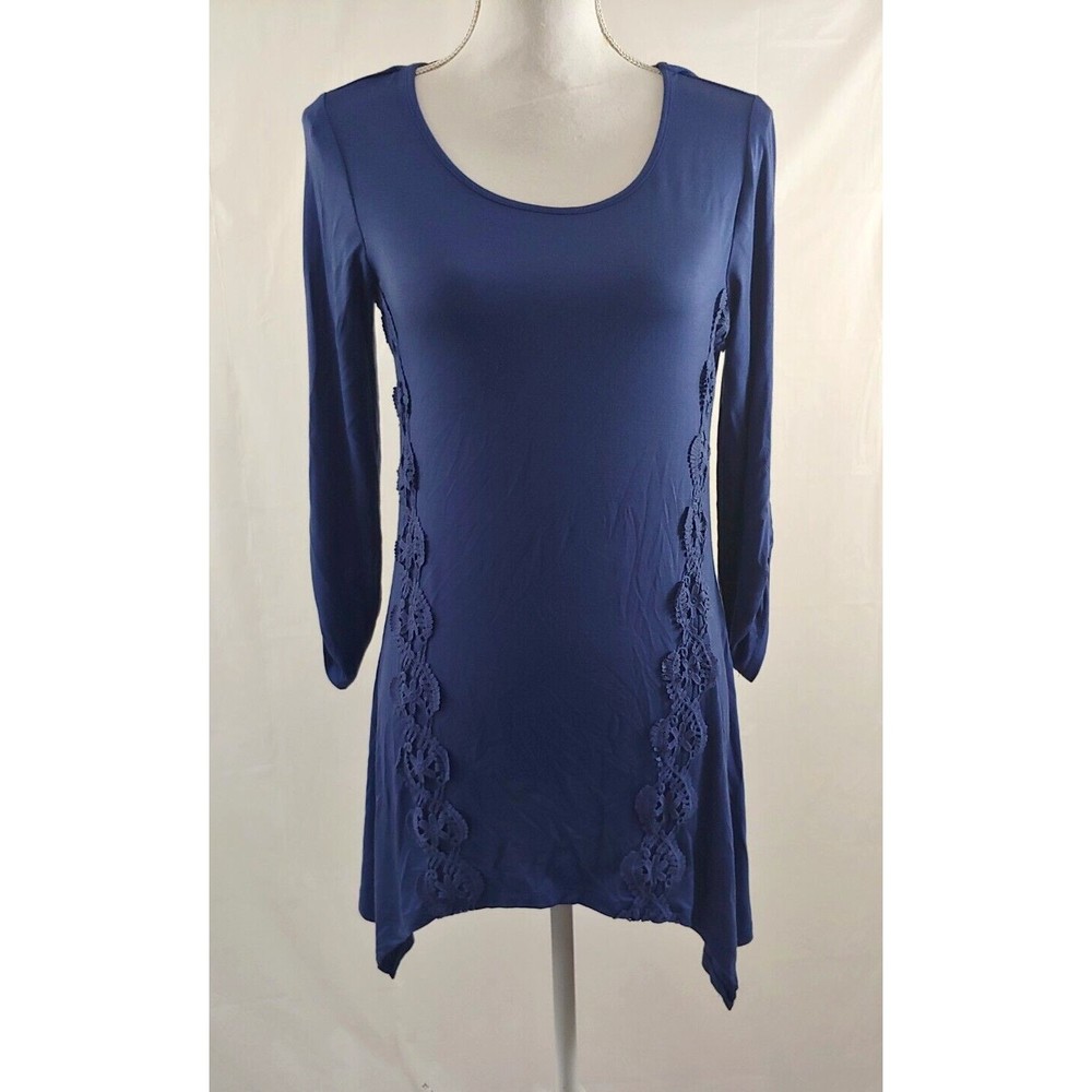 Cable & Gauge Womens Tunic Top Small Blue Shark Bite Viscose Spandex Long Sleeve